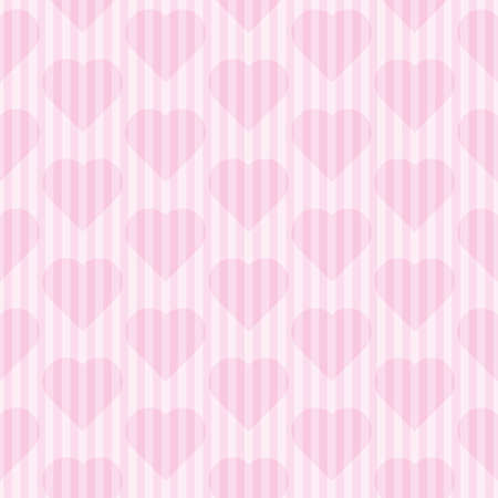 Soft Pink Striped Hearts Seamless Background. Tileable Vector Pattern for Valentines Day Decoration or Wrapping Design.のイラスト素材