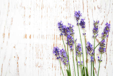 lavender flowers  on a old wooden backgroundの写真素材