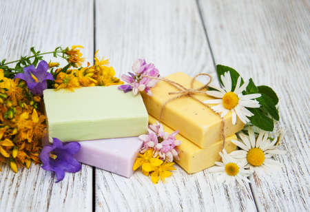 herbal  treatment - camomile, tutsan and handmade soapの写真素材