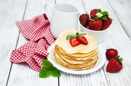 pancakes with strawberriesの写真素材