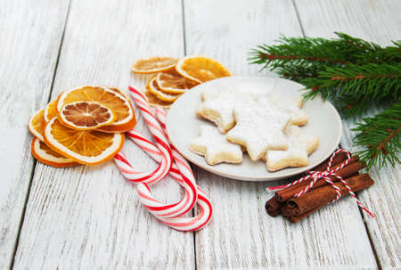 Christmas cookies - fresh baked star shaped biscuitsの写真素材