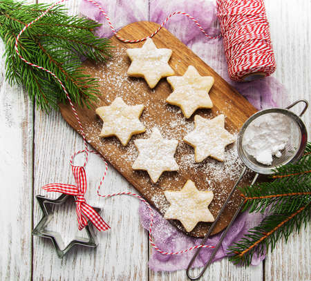Christmas cookies - fresh baked star shaped biscuitsの写真素材