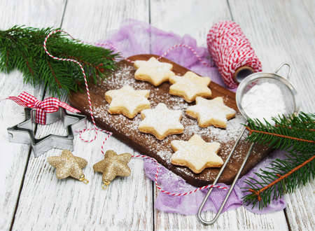 Christmas cookies - fresh baked star shaped biscuitsの写真素材