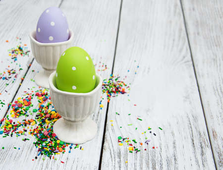 Easter eggs  on a wooden table