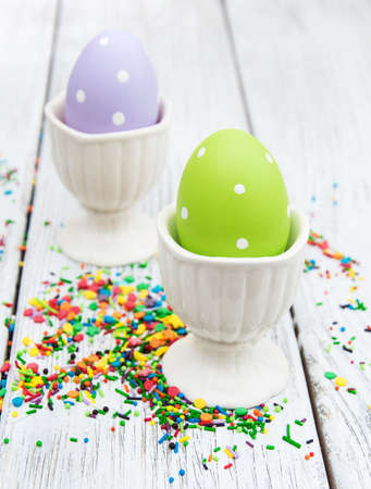 Easter eggs  on a wooden table