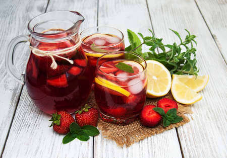 Glasses of lemonade with strawberriesの写真素材