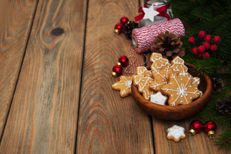 Christmas ginger and honey cookies on a old wooden table