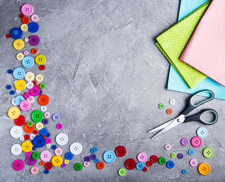 Set of accessories for tailoring on a tableの写真素材