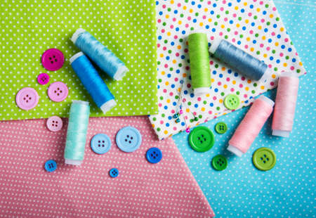 Set of accessories for tailoring on a tableの写真素材