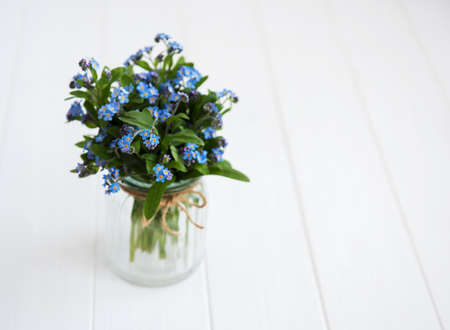 bouquet of forget me nots in glass  vaseの写真素材