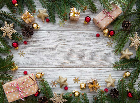 Christmas holiday decoration on a old wooden background