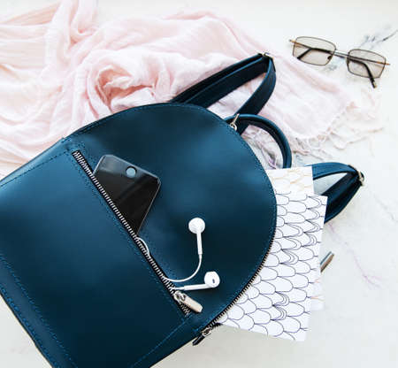 Blue womens leather backpack and womens clothing and accessories
