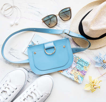 Blue womens leather bag and womens  accessories