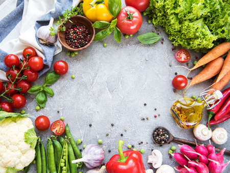 Fresh summer vegetables on a concrete backgroundの写真素材