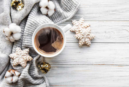 Christmas time composition with cookies and coffee.の写真素材