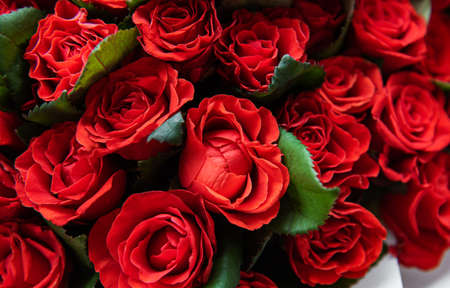 Close-up of a beautiful bouquet of red roses. Valentines concept. 