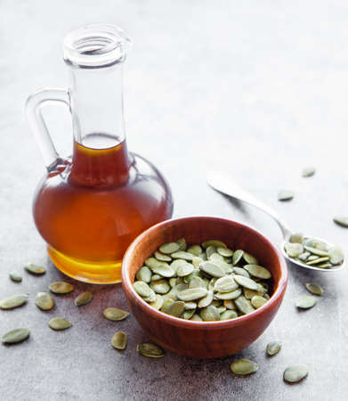 Bottle with pumpkin seed oilの写真素材