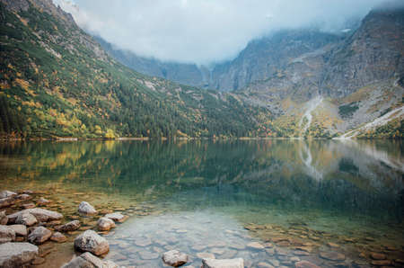 Morskie Oko lake (Eye of the Sea) at Tatra mountains in Poland. Famous Polish resort at Tatra...