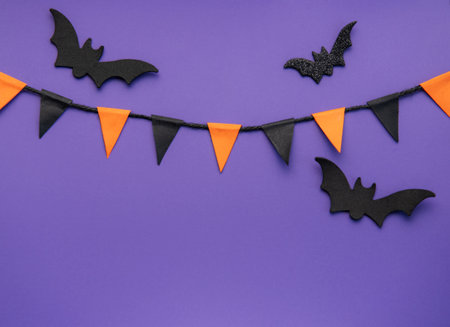 Halloween holiday background with  decorations. View from above. Flat layの写真素材