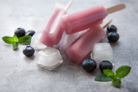 Ice cream from fresh organic blueberries. Summer sweets and desserts. Vegan food.