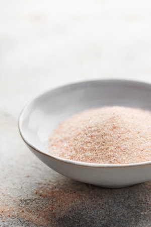 Bowl of himalayan pink salt .  Healthy food concept. Speciality salt.の写真素材