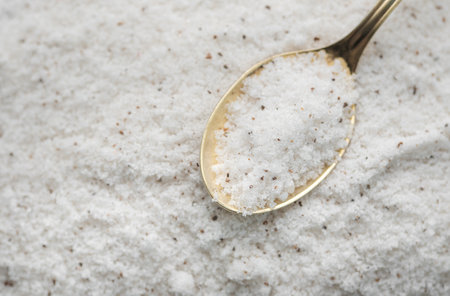 Bowl of Italian black truffle sea. Healthy food concept. Specialty salt.の写真素材