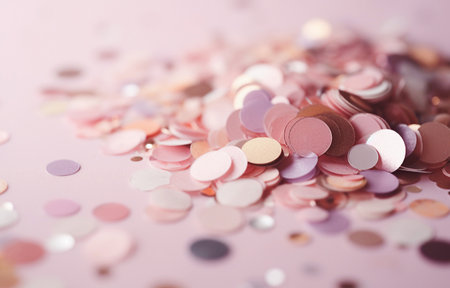 AI generative. Pink background with gold sequins. Festive backdrop.  Pink backdrop  for birthday cards, wedding invitations, Valentine's dayの素材