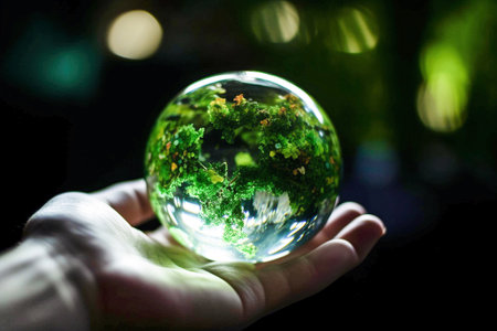 AI generative. Hands Holding Globe Glass.   Environment Concept. World Earth Day concept.の素材