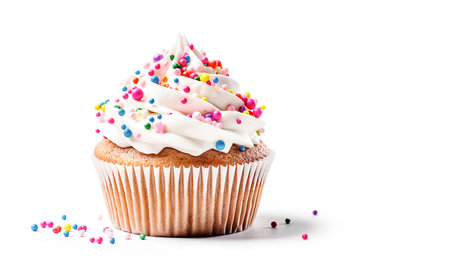 AI generative. Tasty Birthday cupcake  on white backgroundの素材