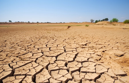 AI generative. Dry and cracked land. Climate change such as desertification and droughts.の素材