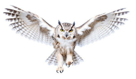 AI generative. Owl in flight isolated on a white background.の素材