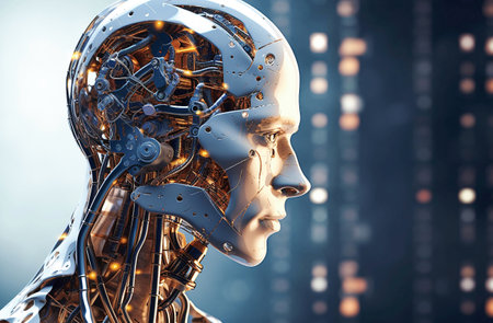 Ai generative. Robot face, side view. Artificial intelligence concept.の素材
