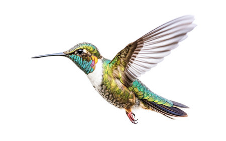 Ai generative. Hummingbird in flight on white backgroundの素材