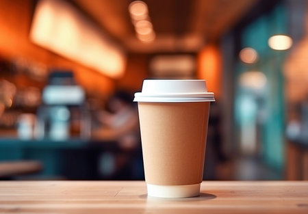 Ai generative. Paper coffee cup in coffee shop.  Time for drink coffee in city. Coffee to go.の素材