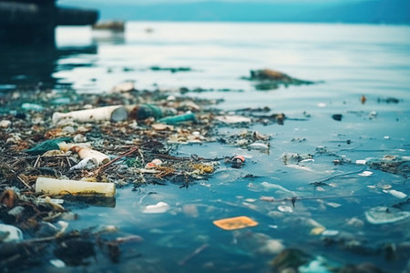 Ai generative.  Pollution of ocean water by plastic debris and garbage. Environmental pollution. Ecological problemの素材