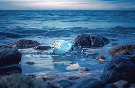 Ai generative.  Pollution of ocean water by plastic debris and garbage. Environmental pollution. Ecological problemの素材