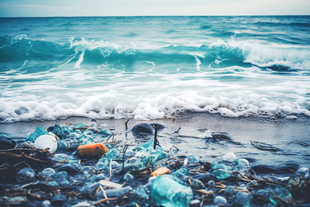Ai generative.  Pollution of ocean water by plastic debris and garbage. Environmental pollution. Ecological problemの素材
