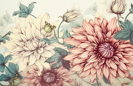 Ai generative. Background of flowers in vintage styleの素材
