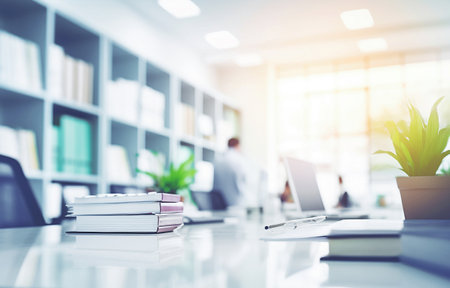 Ai generative image.  Abstract blurred office interior room.の素材