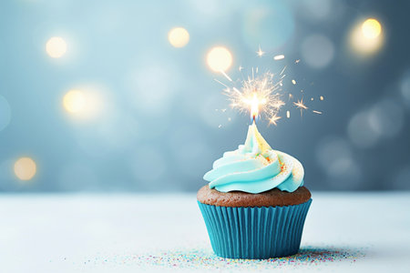 Ai generative image.  Birthday Cupcake With One Candleの素材