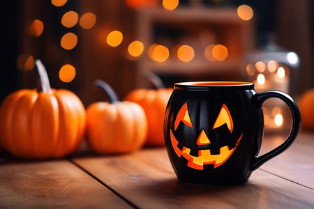 Ai generative image.  Halloween mug and decorationsの素材