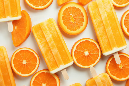 Ai generative image.  Orange ice cream pop sticklesの素材