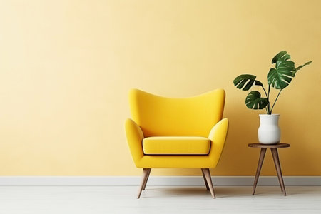 Ai generative image.  Yellow armchair in living room with copy spaceの素材