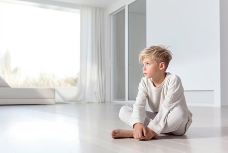 Sad little boy. Ai generative image.の素材