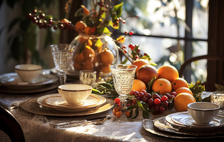 Fall table setting for celebration Thanksgiving  day.  Thanksgiving table settingの素材
