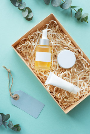 Beauty Subscription Box. Open Gift Box With Natural Cosmetic Products Insideの写真素材