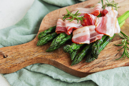 Asparagus and bacon ready for cooking. Food recipeの写真素材