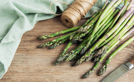 Bunches of green raw garden asparagus.の写真素材