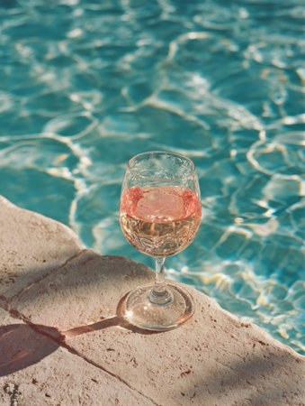 Refreshing rose wine with raspberries by the pool on a sunny dayの素材