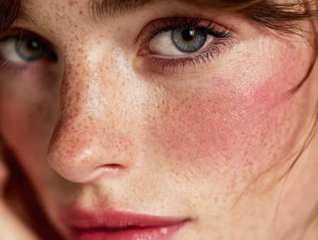 Woman with natural beauty and delicate freckles on her faceの素材